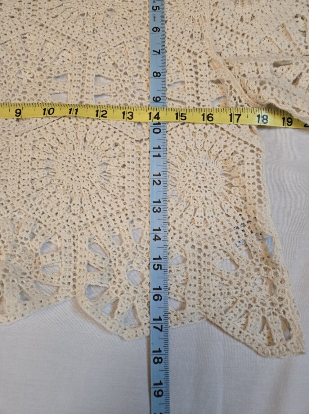 Crochet Medallion Short Sleeve Crop Top - Cream - Picture 9 of 9